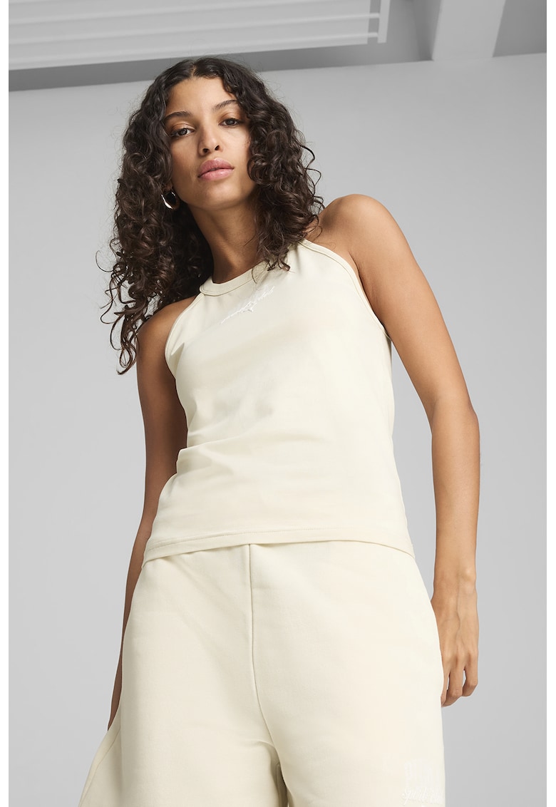 Top cu decolteu halter si logo