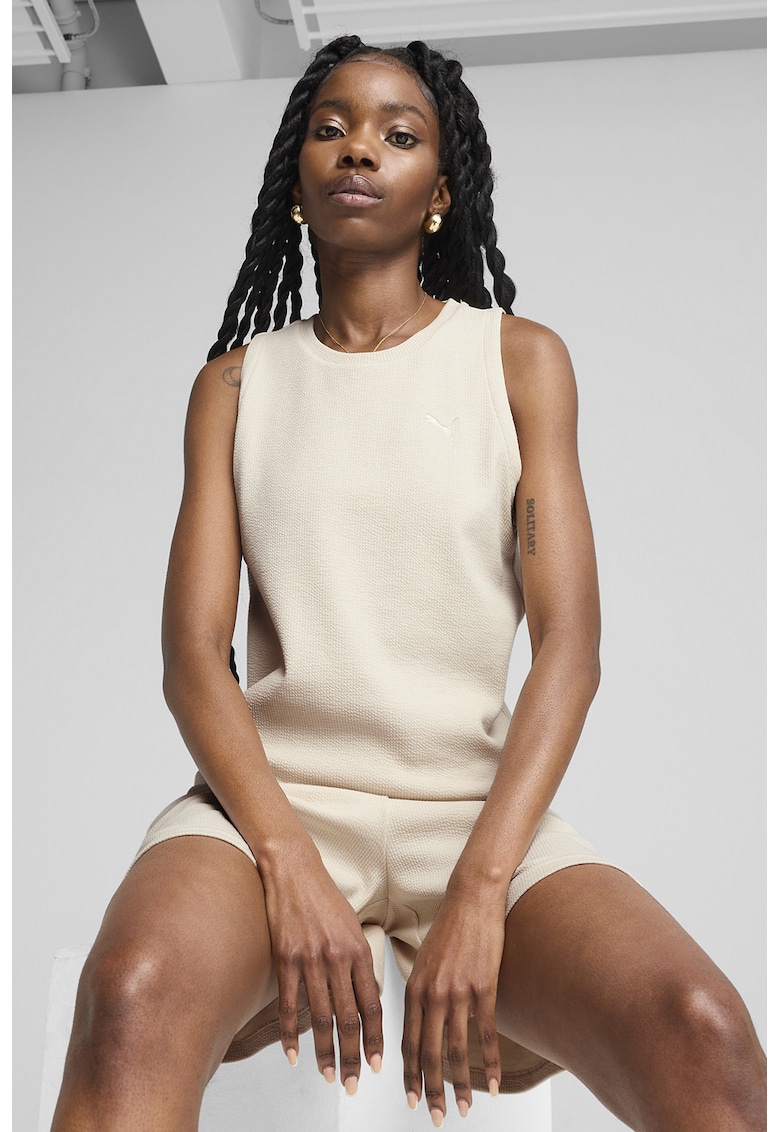 Top texturat cu decolteu la baza gatului