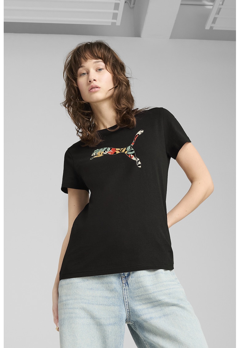 Tricou din bumbac cu decolteu la baza gatului - Negru