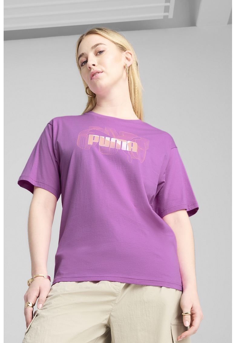 Tricou relaxed fit cu logo - Roz deschis