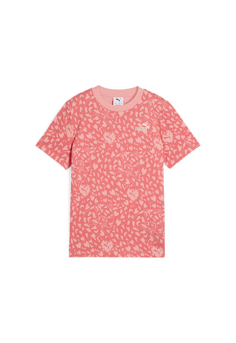 Tricou cu decolteu la baza gatului si imprimeu grafic - Roz somon