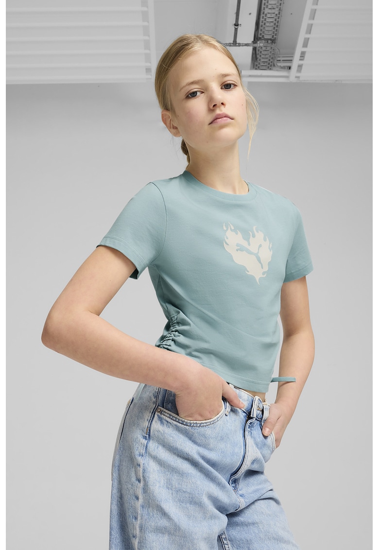 Tricou crop cu imprimeu logo