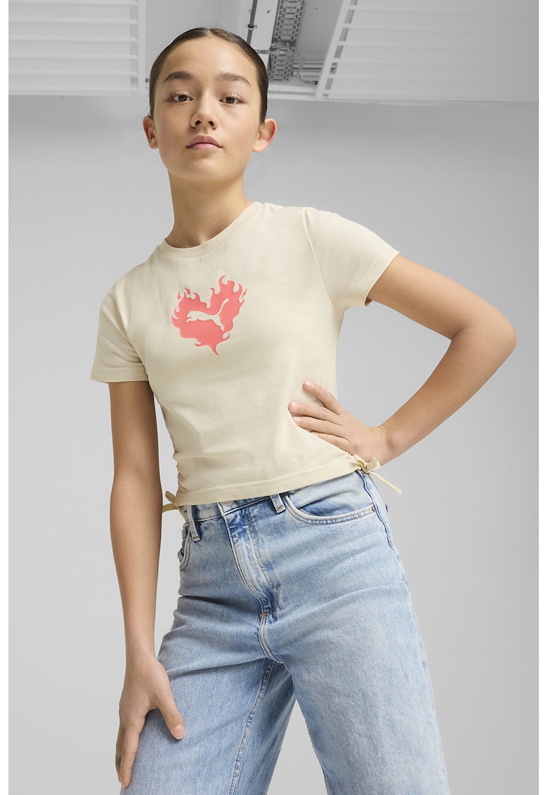 Tricou crop cu imprimeu logo