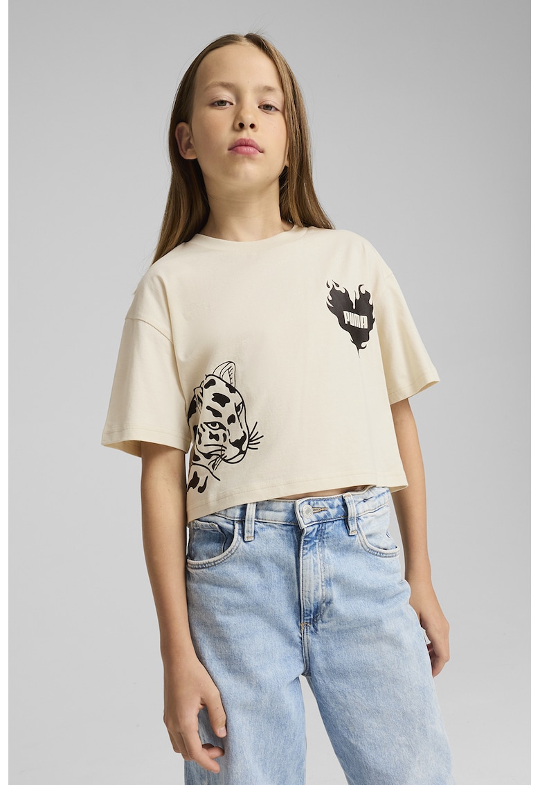 Tricou crop cu logo - Negru/Crem