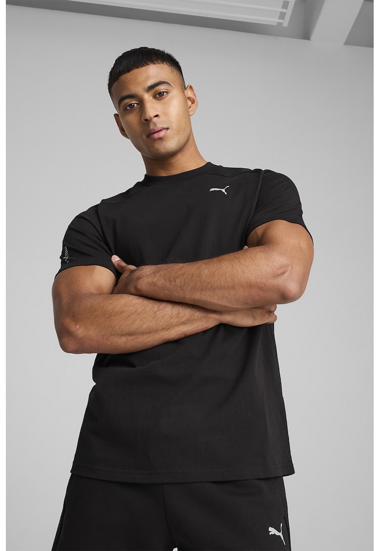 Tricou regular fit din bumbac cu decolteu la baza gatului - Negru