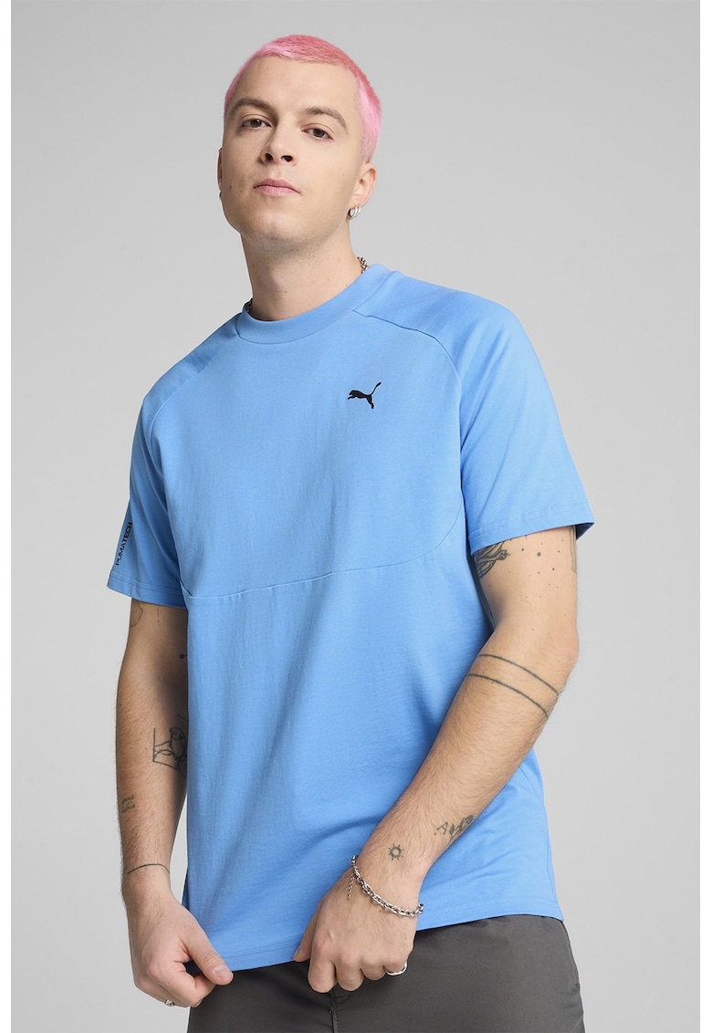 Tricou regular fit din bumbac cu decolteu la baza gatului - Turcoaz