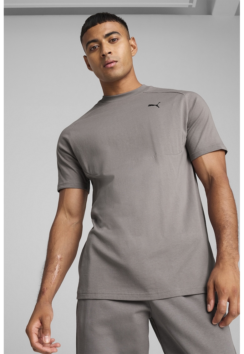Puma Tricou regular fit din bumbac cu decolteu la baza gatului - Gri