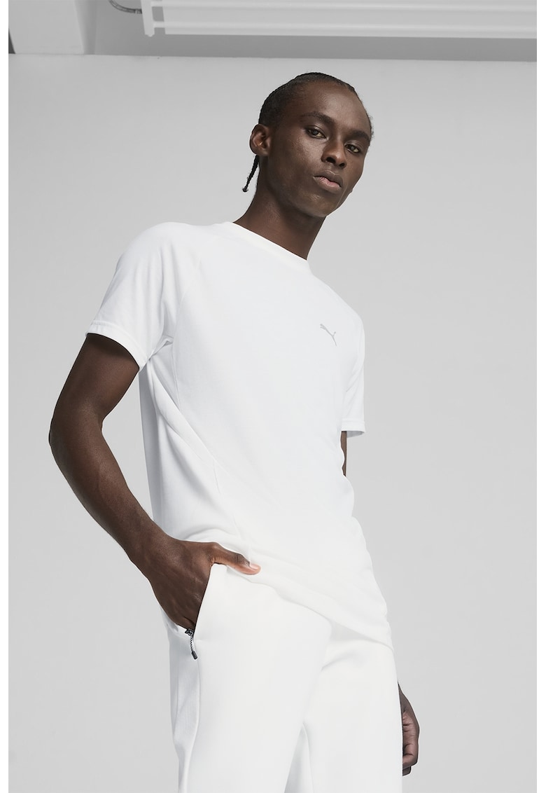 Tricou cu decolteu la baza gatului si detaliu logo - Alb