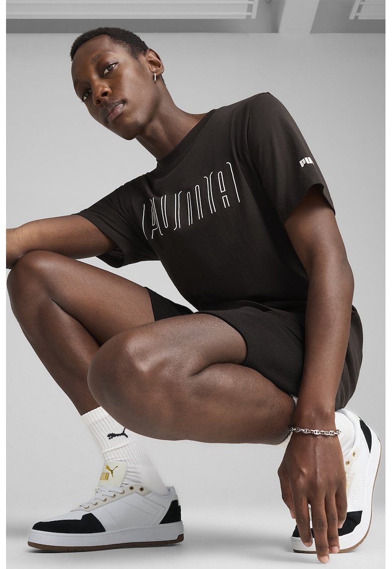 Tricou din bumbac cu imprimeu logo - Negru