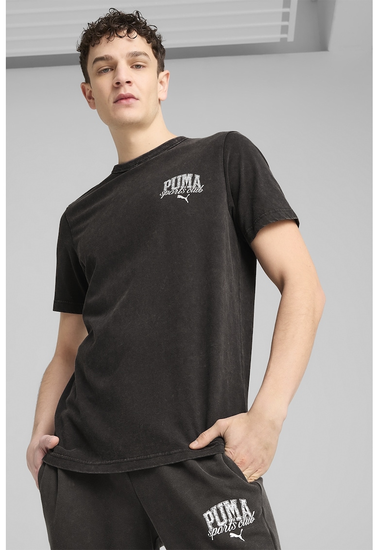 Tricou din bumbac cu decolteu la baza gatului - Negru