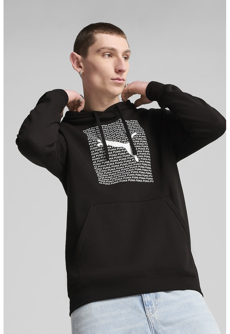 Hanorac regular fit cu imprimeu logo - Negru