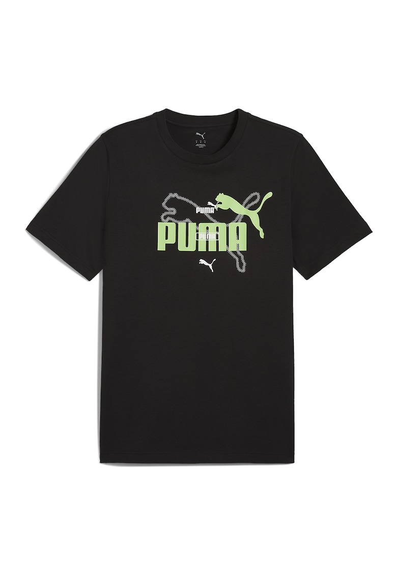 Tricou cu decolteu la baza gatului si imprimeu logo - Negru