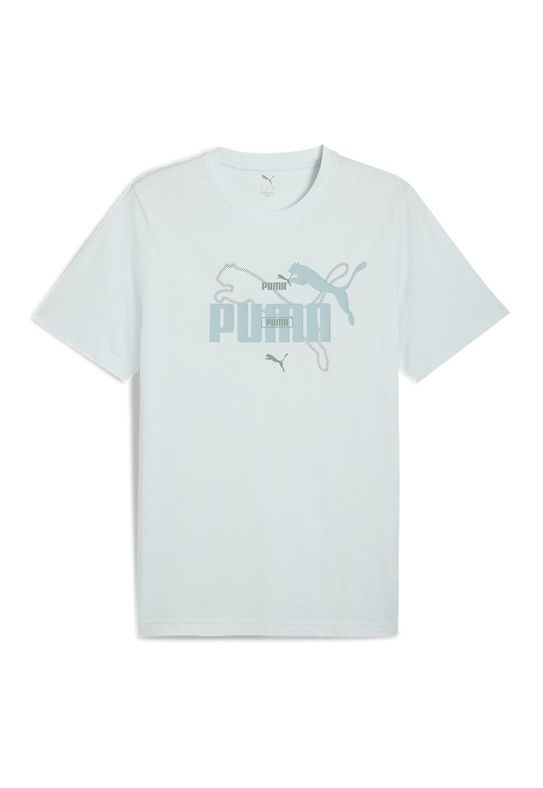 Tricou cu decolteu la baza gatului si imprimeu logo - Albastru glaciar