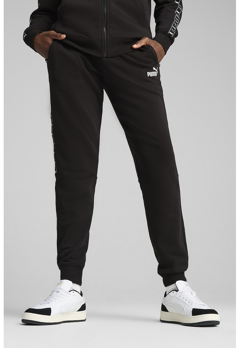 Pantaloni de trening cu croiala conica si buzunare laterale - Alb/Negru