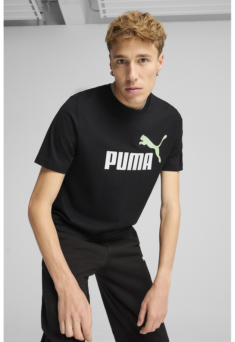 Tricou cu decolteu la baza gatului si logo ESS 2 - Alb/Negru stins/Verde persan