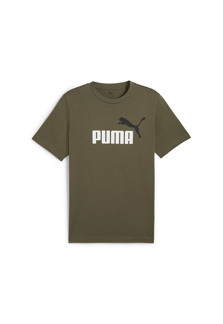 Tricou cu decolteu la baza gatului si imprimeu logo Essentials 2 - Alb/Maro inchis/Negru