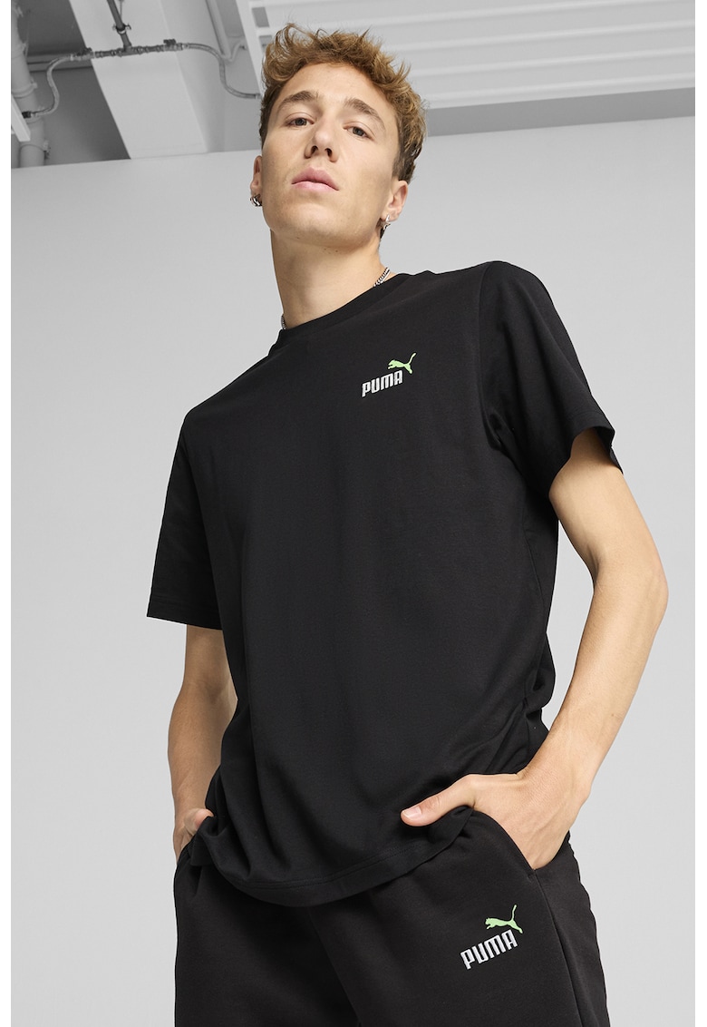 Tricou de bumbac cu decolteu la baza gatului - Negru stins