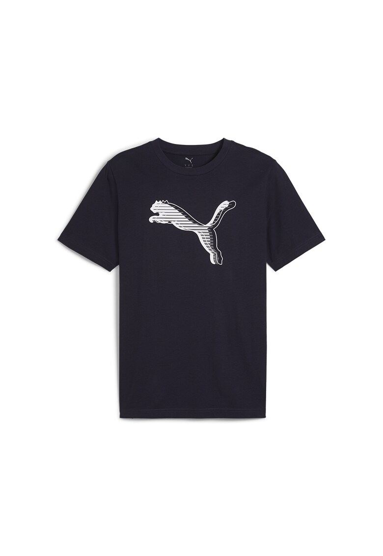 Tricou cu imprimeu logo si decolteu la baza gatului - Alb/Albastru ultramarin