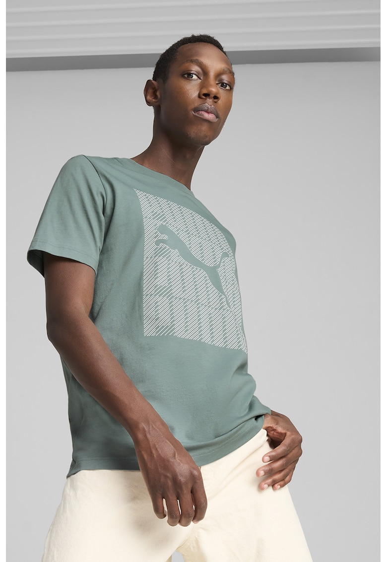 Tricou din amestec de bumbac cu imprimeu logo - Alb murdar/Verde persan