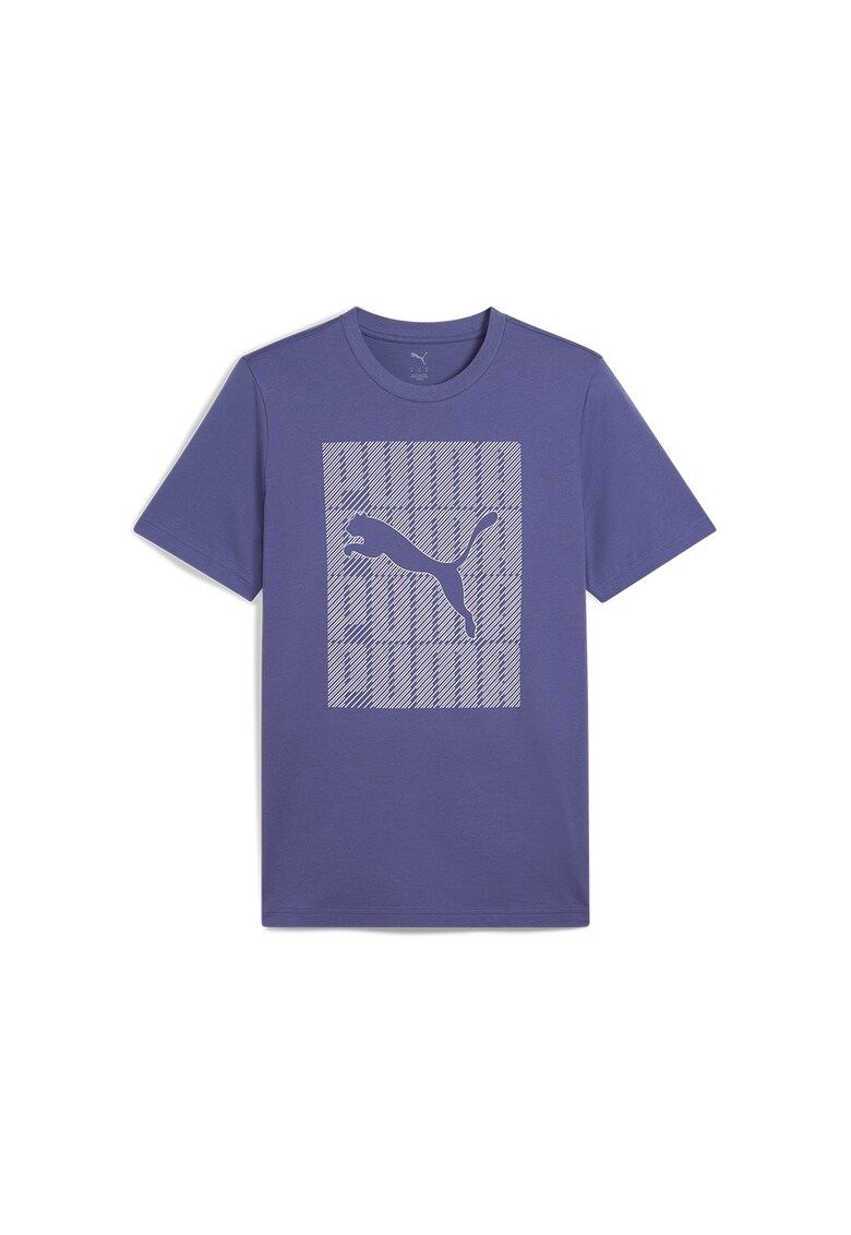 Tricou din amestec de bumbac cu imprimeu logo - Albastru indigo/Alb murdar