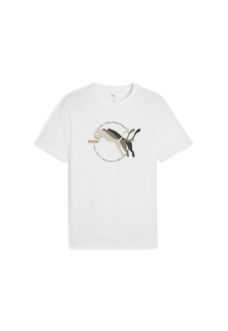 Tricou cu imprimeu logo si decolteu la baza gatului