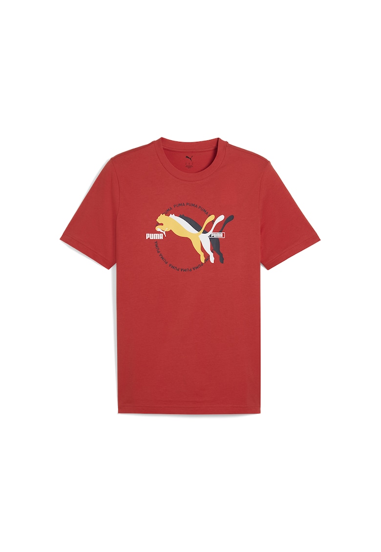 Tricou cu imprimeu logo si decolteu la baza gatului