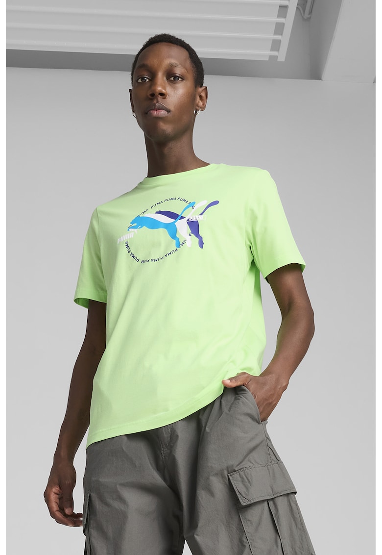 Tricou cu imprimeu logo si decolteu la baza gatului