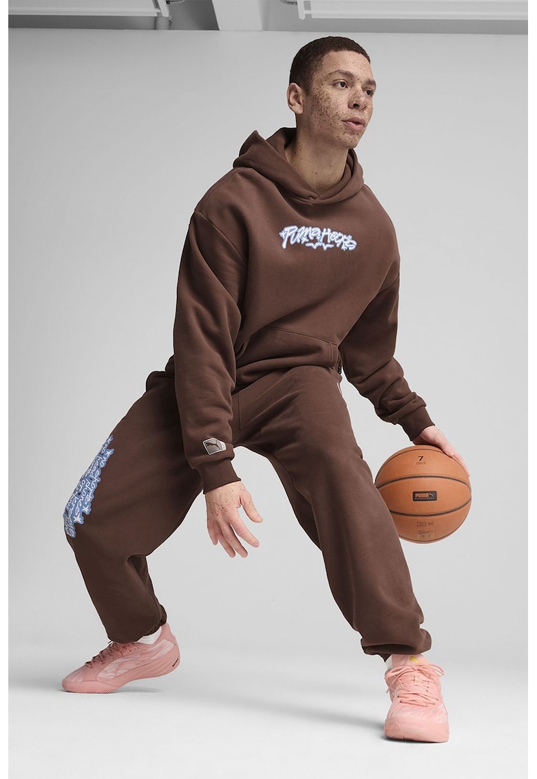 Pantaloni de trening din amestec de bumbac cu imprimeu text Pantaloni de trening din amestec de bumbac cu imprimeu text