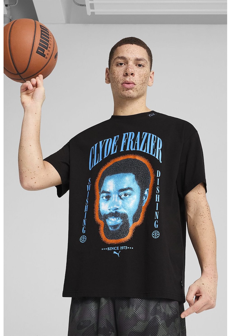 Tricou din bumbac cu imprimeu si decolteu la baza gatului