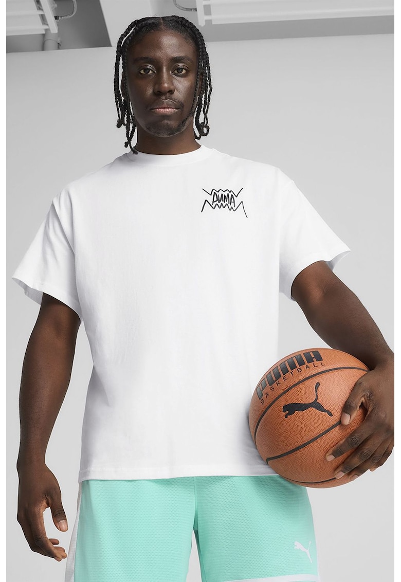 Tricou din bumbac cu logo si decolteu la baza gatului