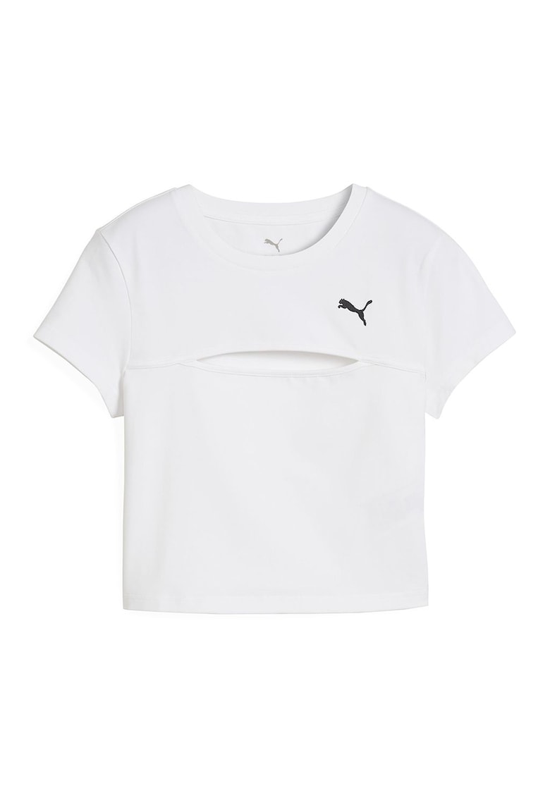 Tricou cu decolteu la baza gatului si slit frontal - Alb optic