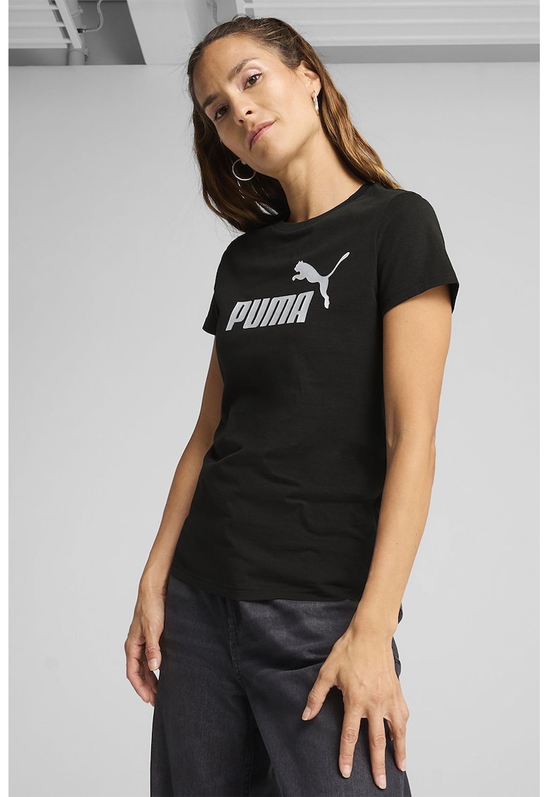 Tricou din bumbac cu imprimeu logo - Alb/Negru