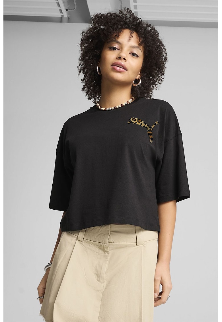 Tricou supradimensionat cu croiala crop Leo Luxe