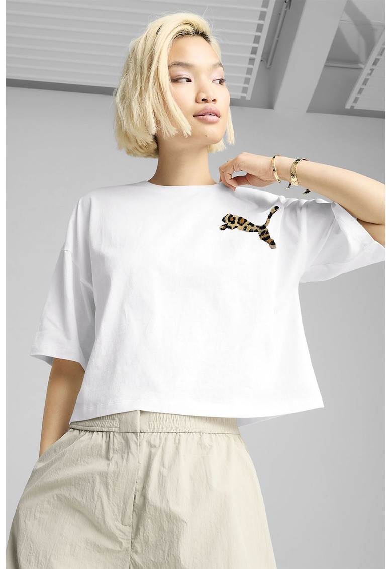 Tricou supradimensionat cu croiala crop Leo Luxe