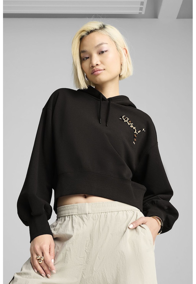 Hanorac relaxed-fit cu croiala crop Leo Luxe