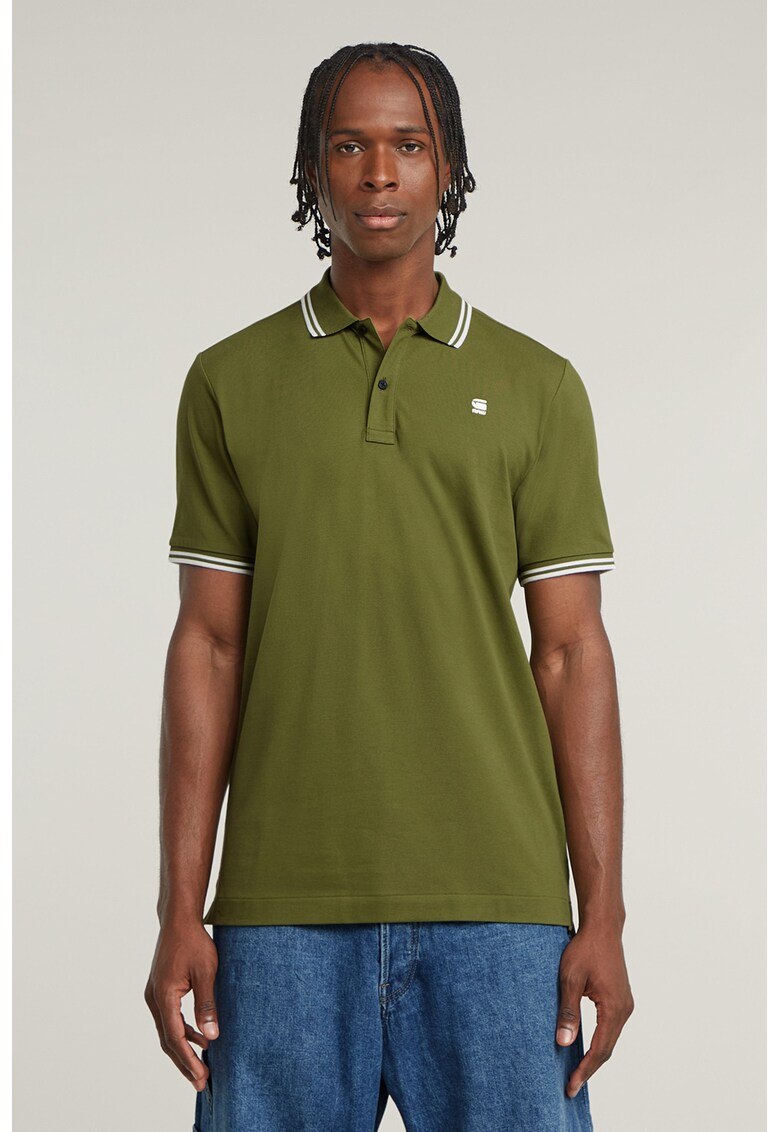Tricou polo slim fit Dunda - Verde masliniu/Alb optic