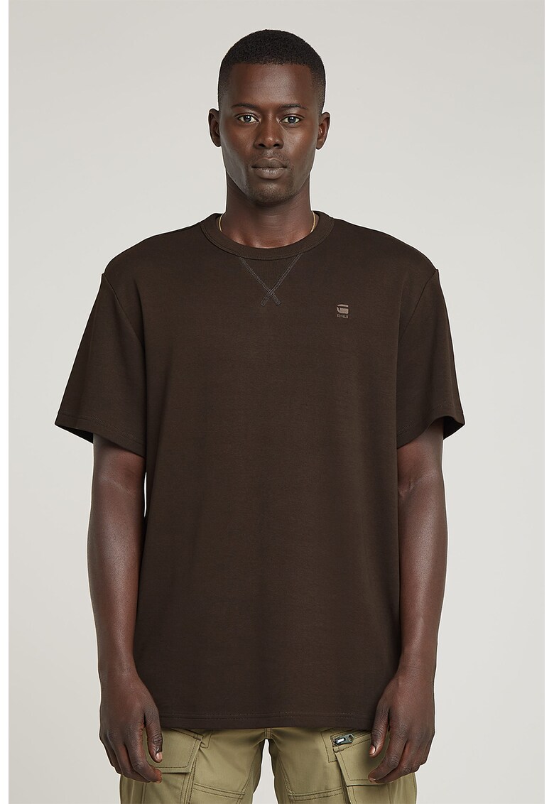 Tricou de bumbac organic cu decolteu la baza gatului - Maro inchis