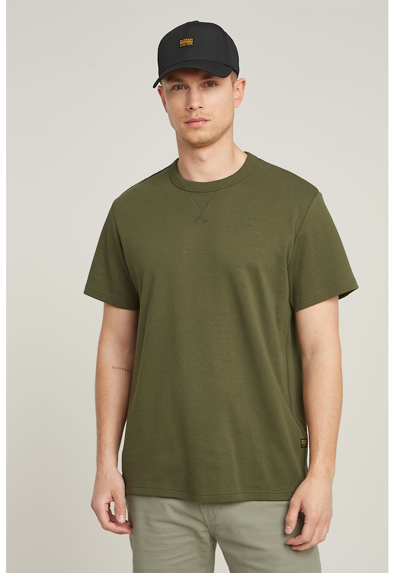 Tricou de bumbac organic cu decolteu la baza gatului - Verde masliniu