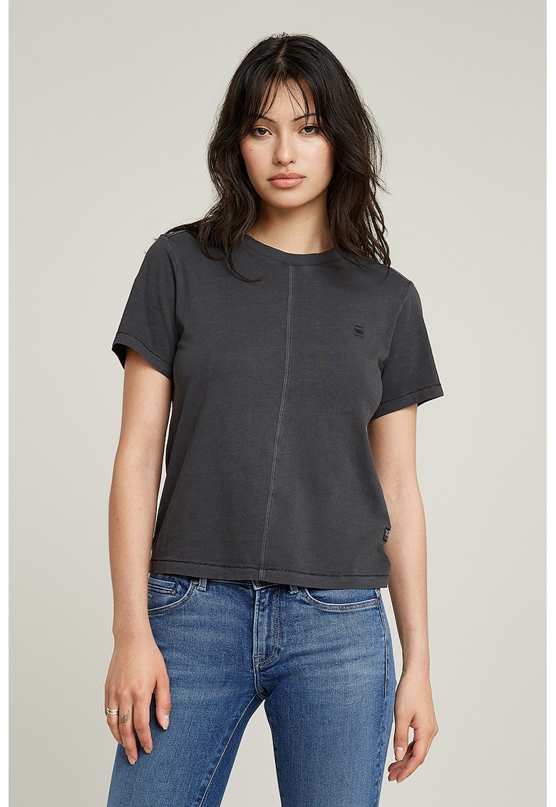 Tricou de bumbac organic cu decolteu la baza gatului - Gri inchis