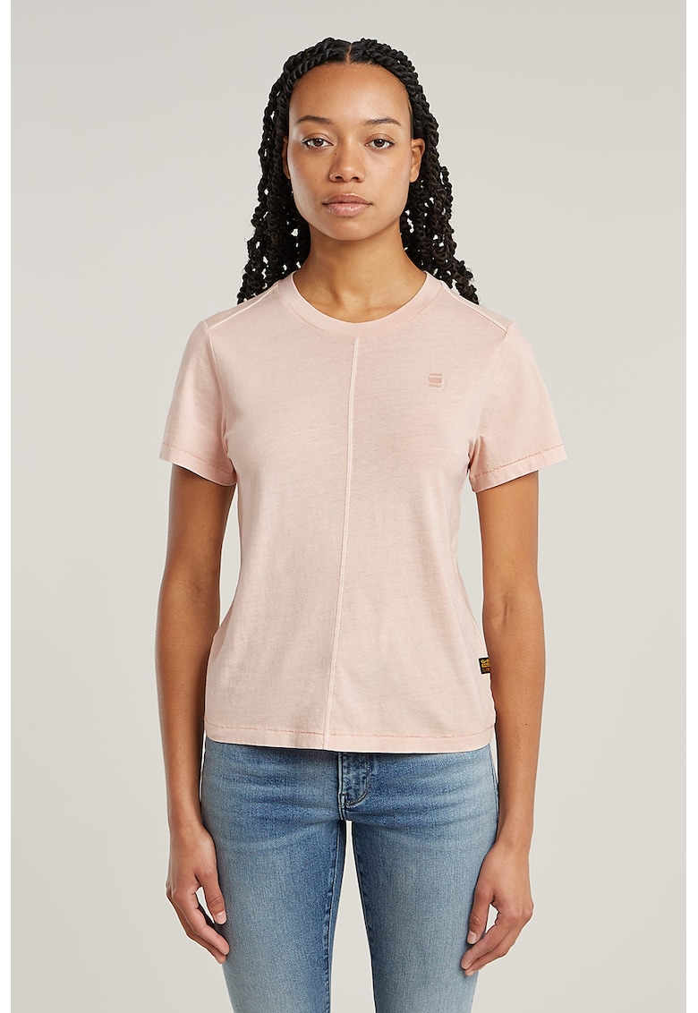 Tricou de bumbac organic cu decolteu la baza gatului - Roz prafuit