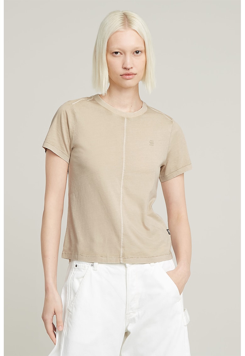 Tricou de bumbac organic cu decolteu la baza gatului - Bej