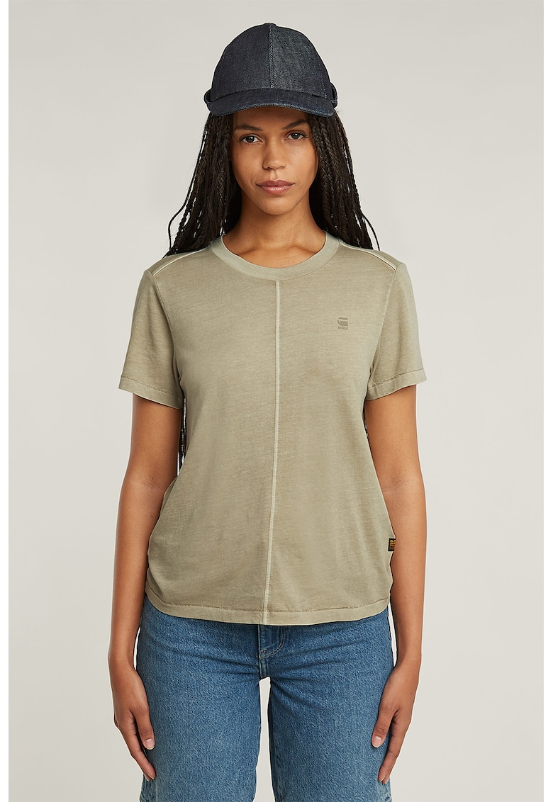 Tricou de bumbac organic cu decolteu la baza gatului - Kaki