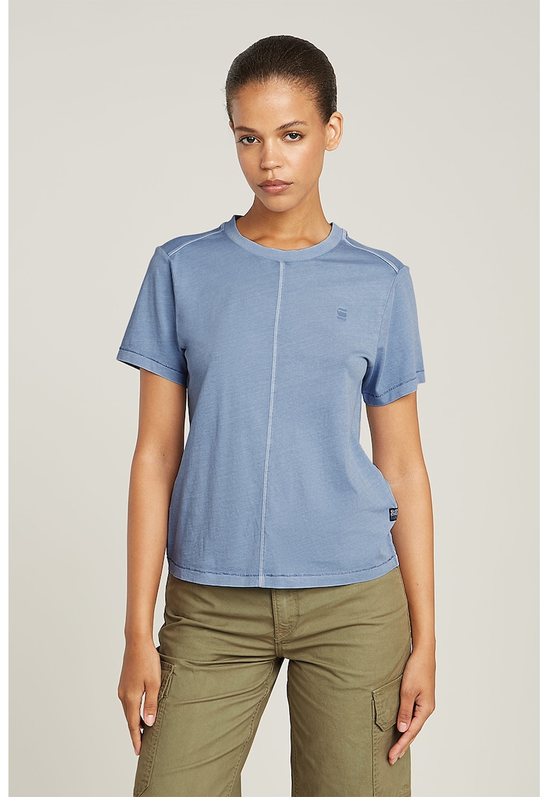 Tricou de bumbac organic cu decolteu la baza gatului - Albastru lavanda