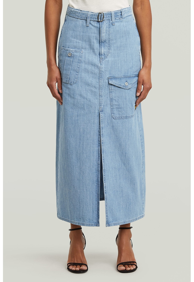 Fusta din denim cu croiala dreapta si buzunare