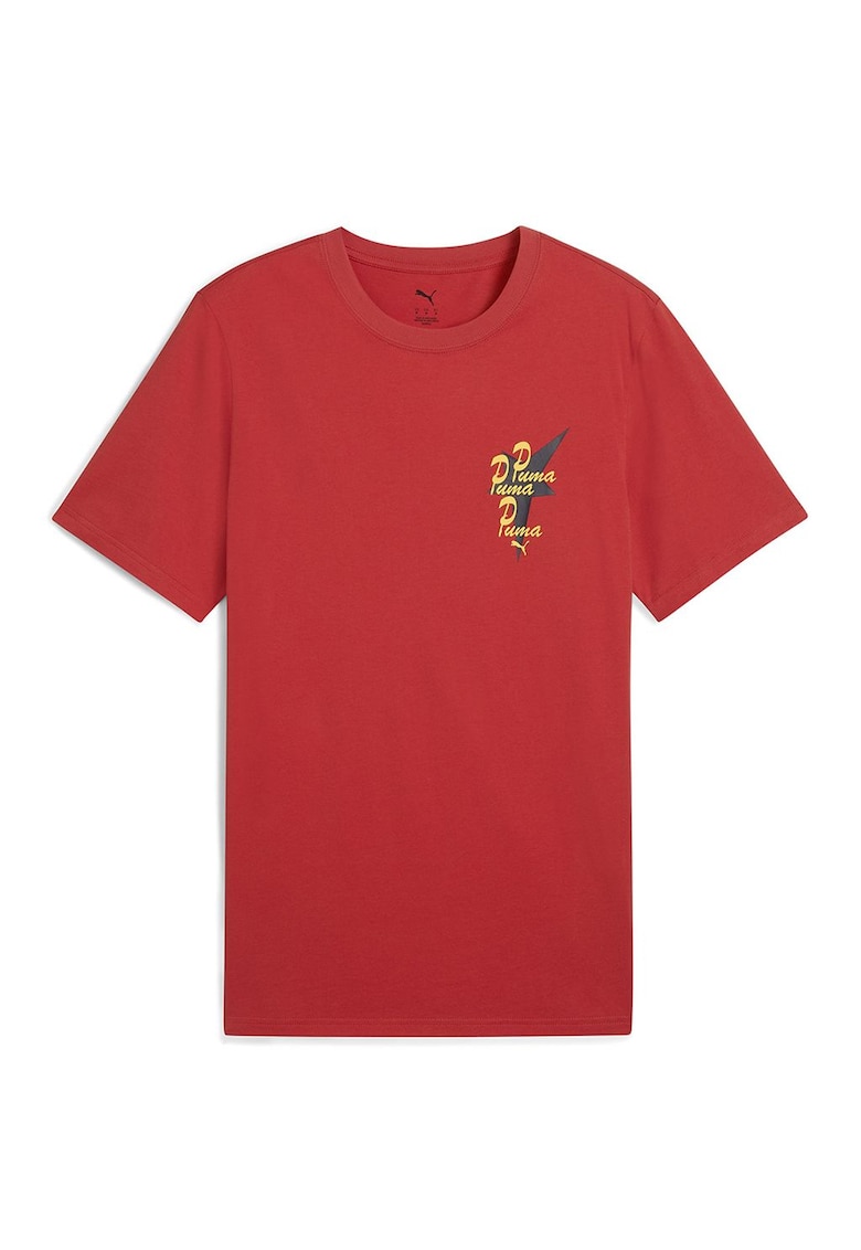 Tricou regular fit de bumbac cu logo - Galben/Rosu vermillion