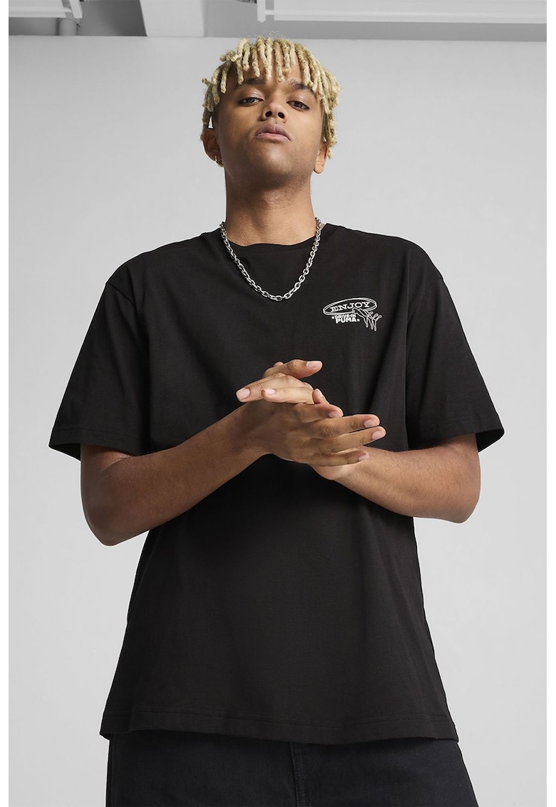 Tricou de bumbac cu imprimeu logo - Alb/Negru