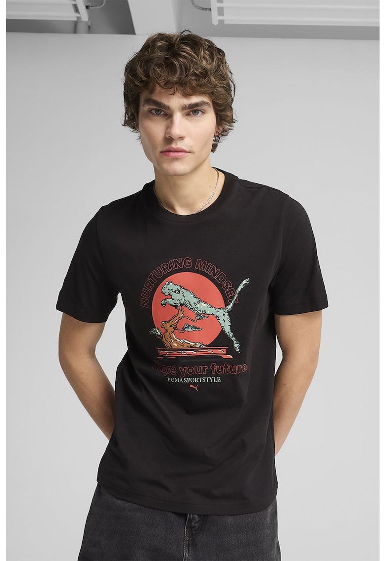 Tricou de bumbac cu decolteu la baza gatului - Negru/Coral