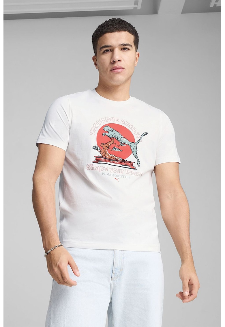 Tricou de bumbac cu decolteu la baza gatului - Alb/Coral