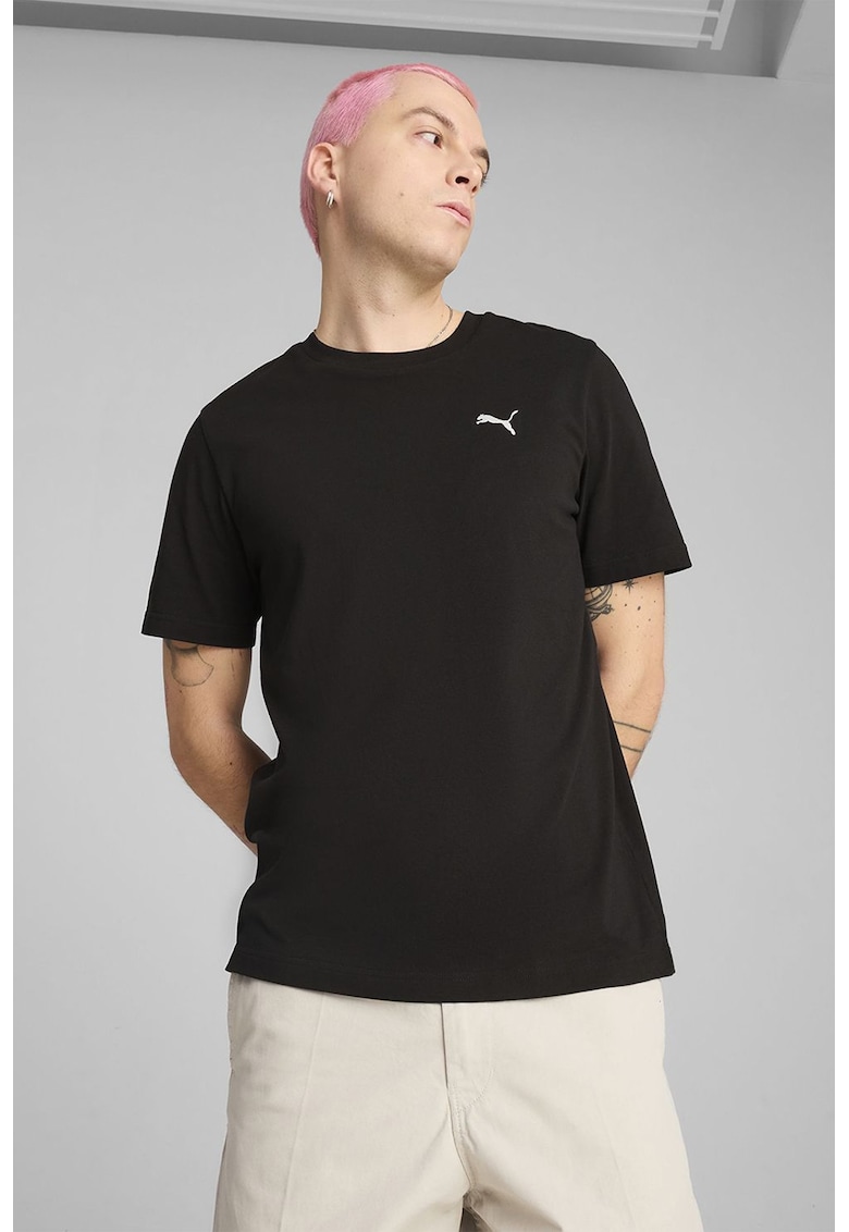 Tricou de bumbac cu decolteu la baza gatului - Negru