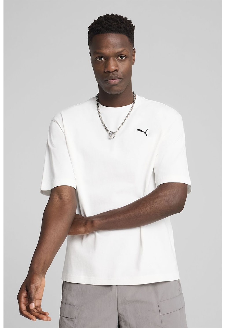 Tricou de bumbac cu decolteu la baza gatului - Alb